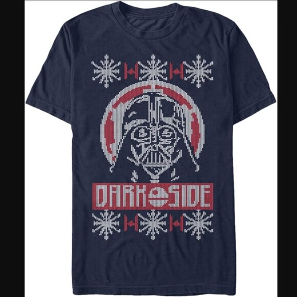 Fifth Sun Star Wars T-Shirt M Christmas Ugly Sweater Dark Side Darth Vader Blue - Picture 1 of 3